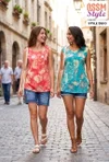 293 A To G By Ossm Style Rayon Foil Printed Western Ladies Top 
